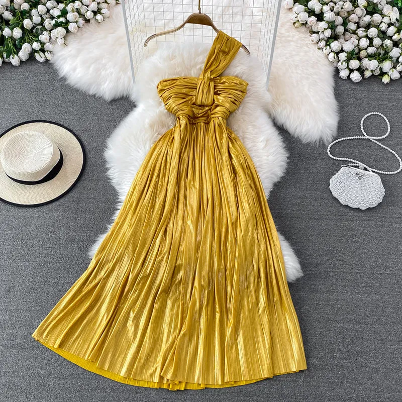 Darcy Halter Neck Strapless Pleated Dress