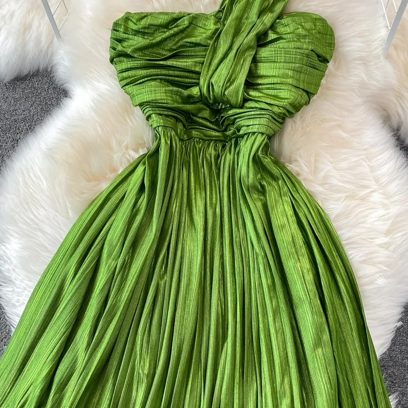 Darcy Halter Neck Strapless Pleated Dress