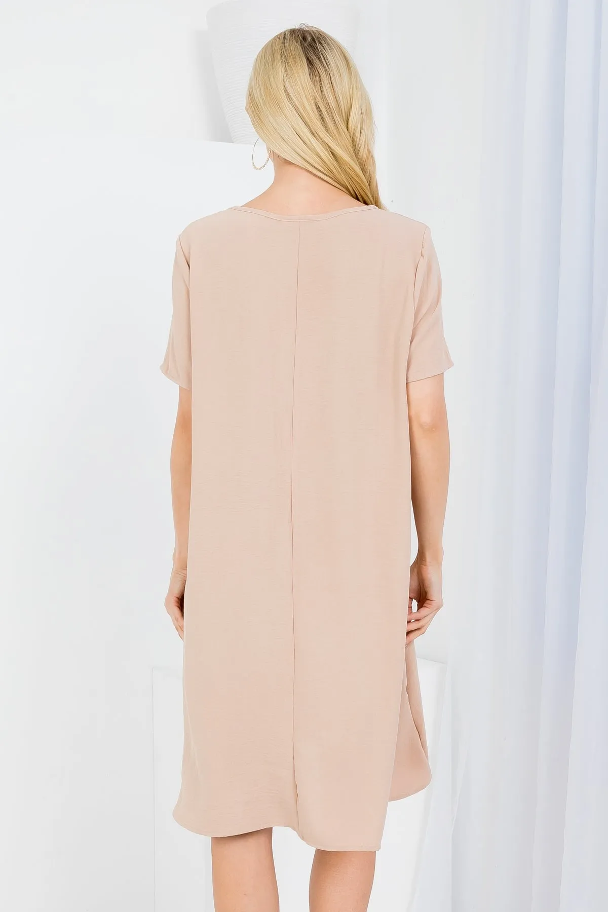 DARK STONE SCOOPED NECKLINE WITH BUTTON RUFFLE DRESS