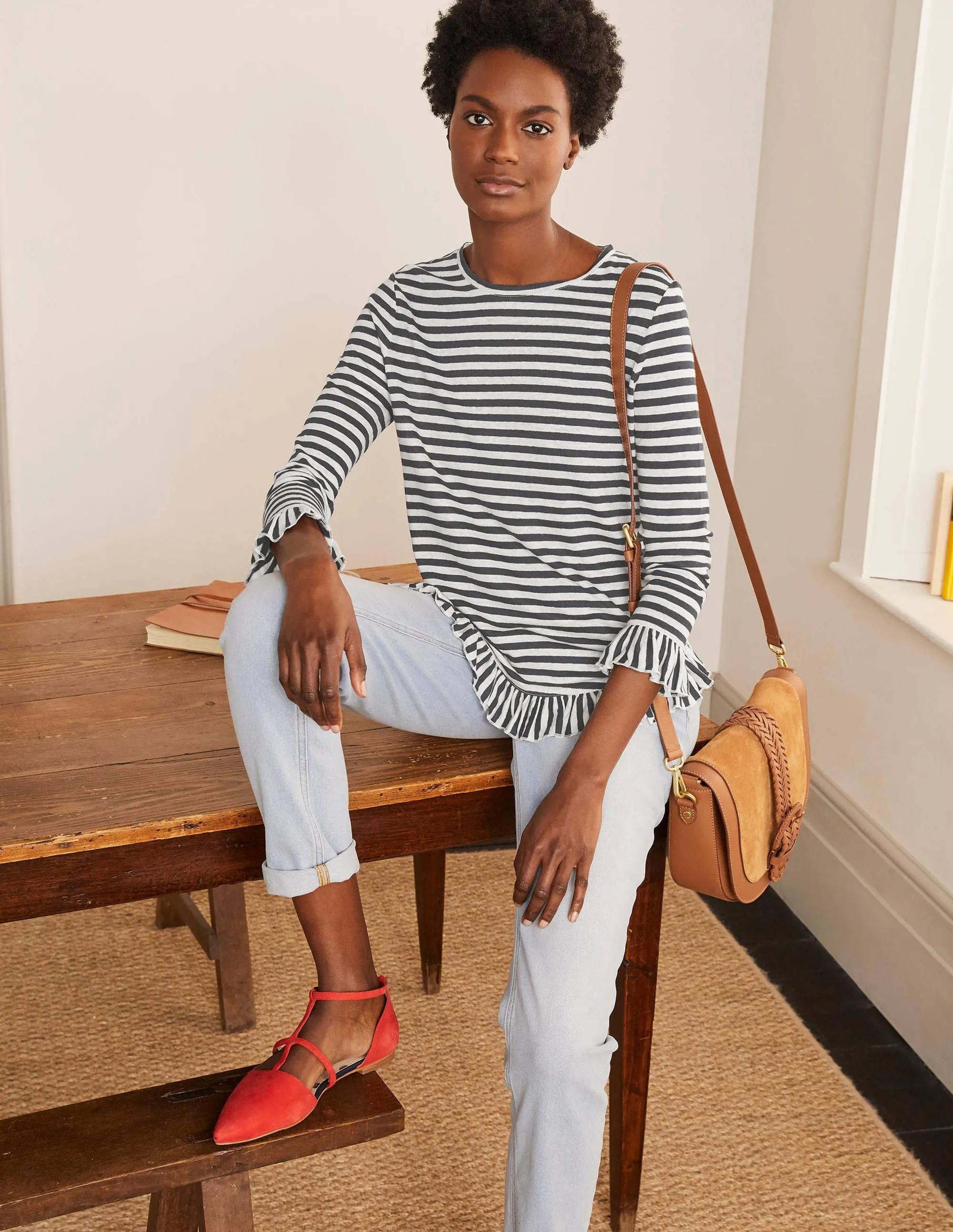 Dorothy Linen Jersey Top-Navy/ Ivory