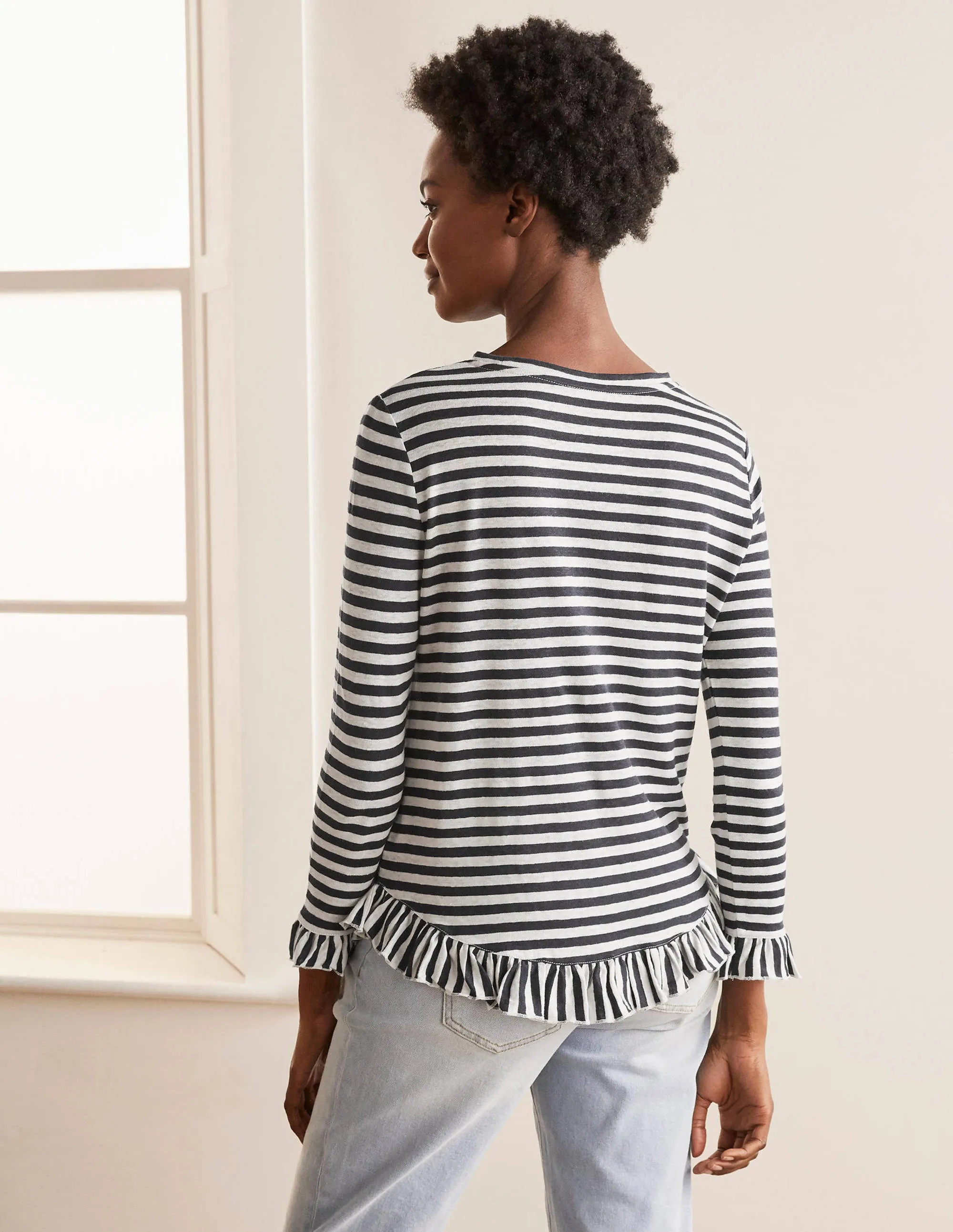Dorothy Linen Jersey Top-Navy/ Ivory