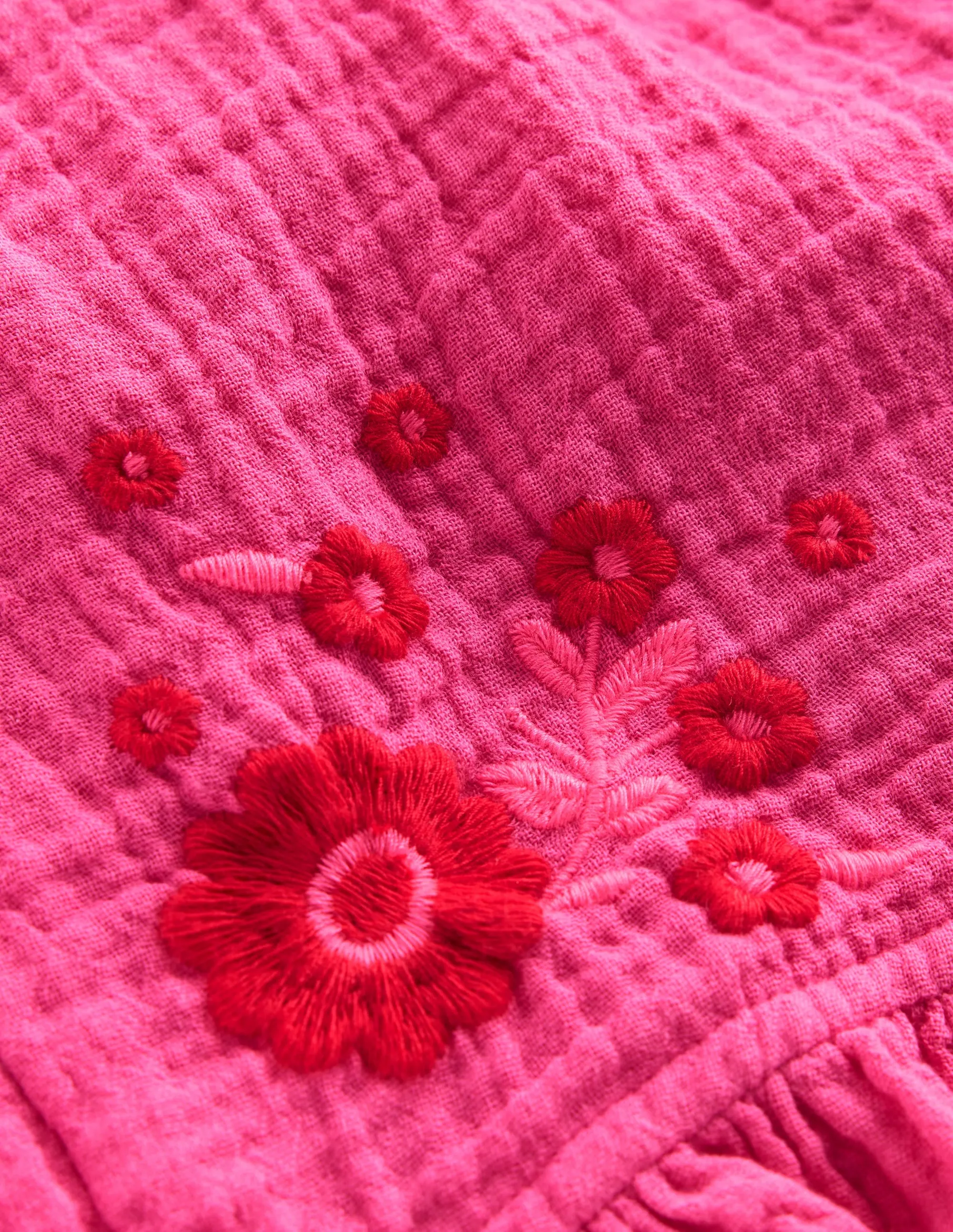 Double Cloth Frill Hem Shorts-Sorbet Pink Embroidered
