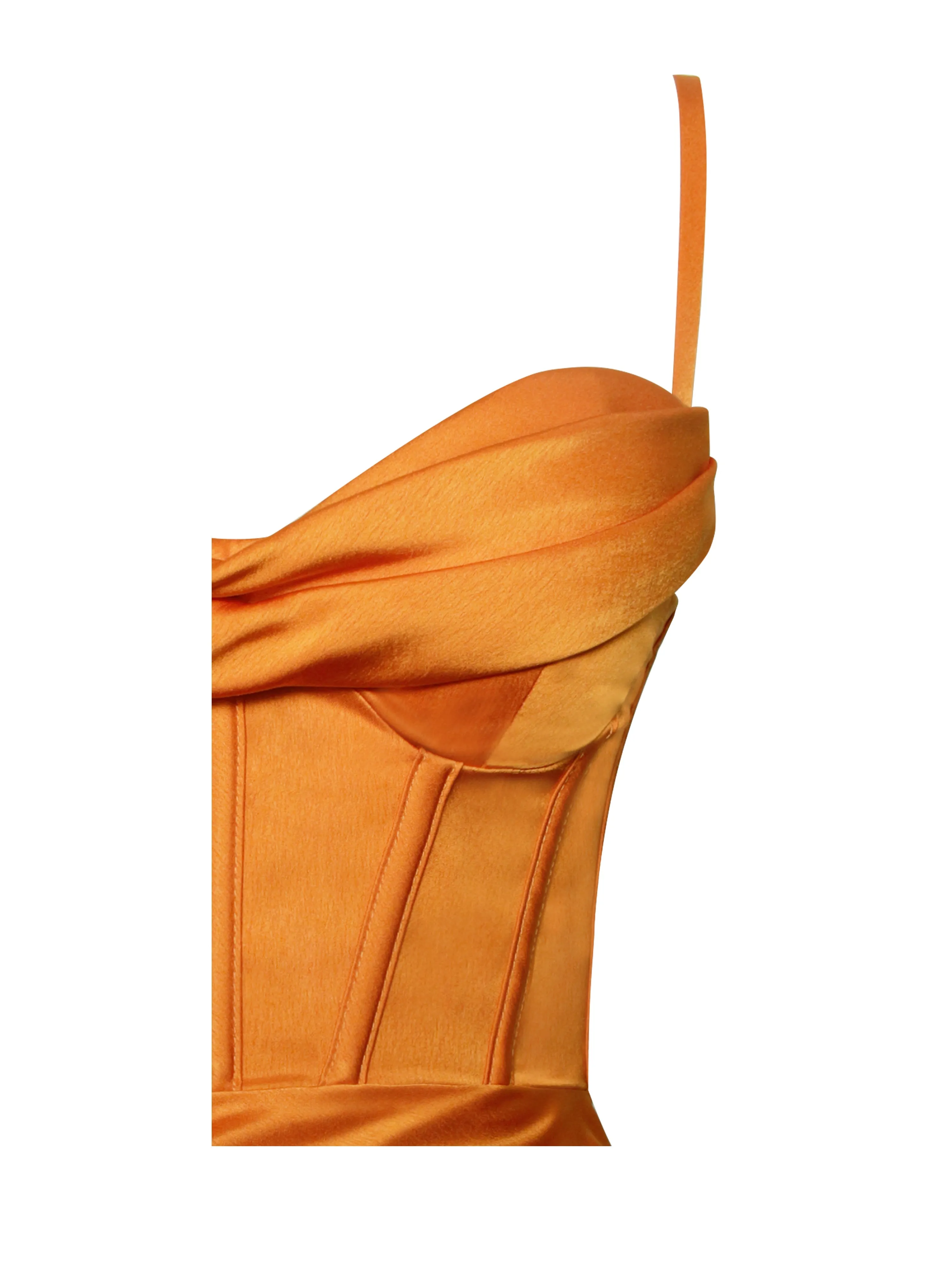 Elayna Orange Strappy Satin Graceful Corset High Slit Gown