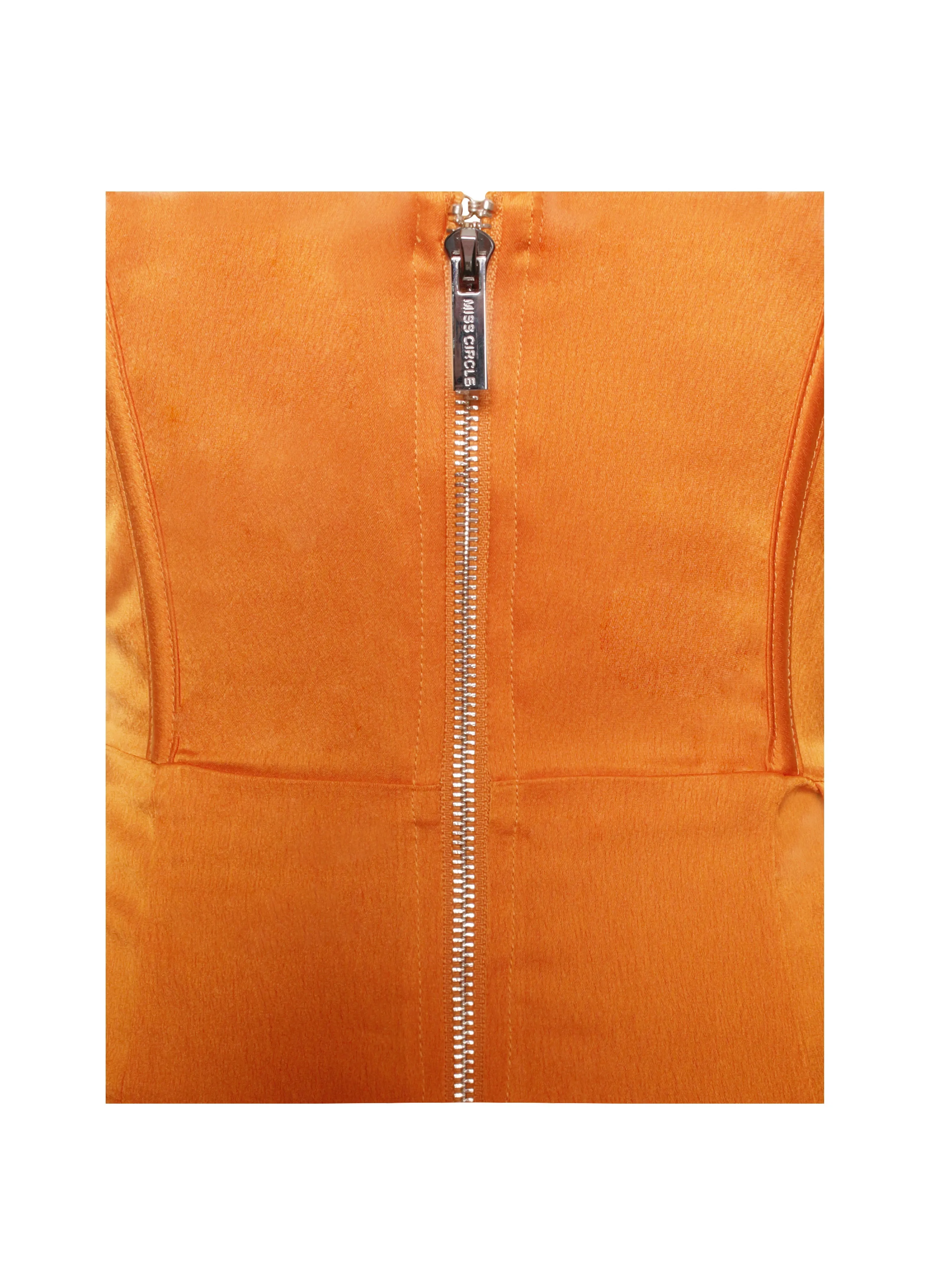Elayna Orange Strappy Satin Graceful Corset High Slit Gown