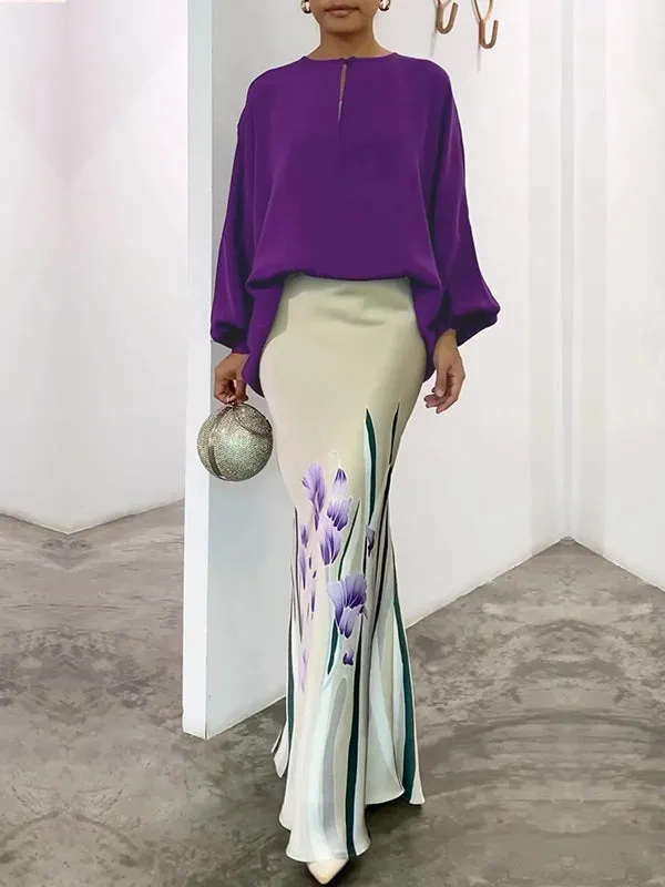Flower Print High Waisted Mermaid Skirts Bottoms