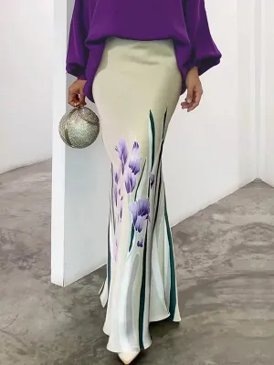 Flower Print High Waisted Mermaid Skirts Bottoms
