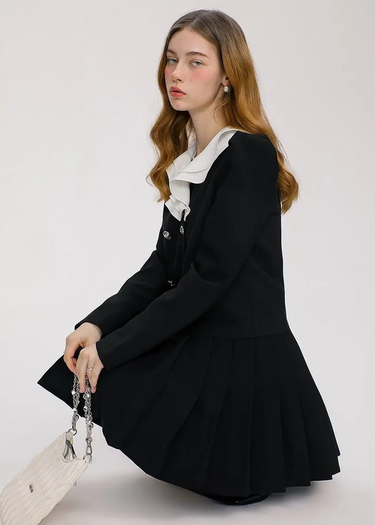 FRILL COLOR RETRO BUTTON DRESS