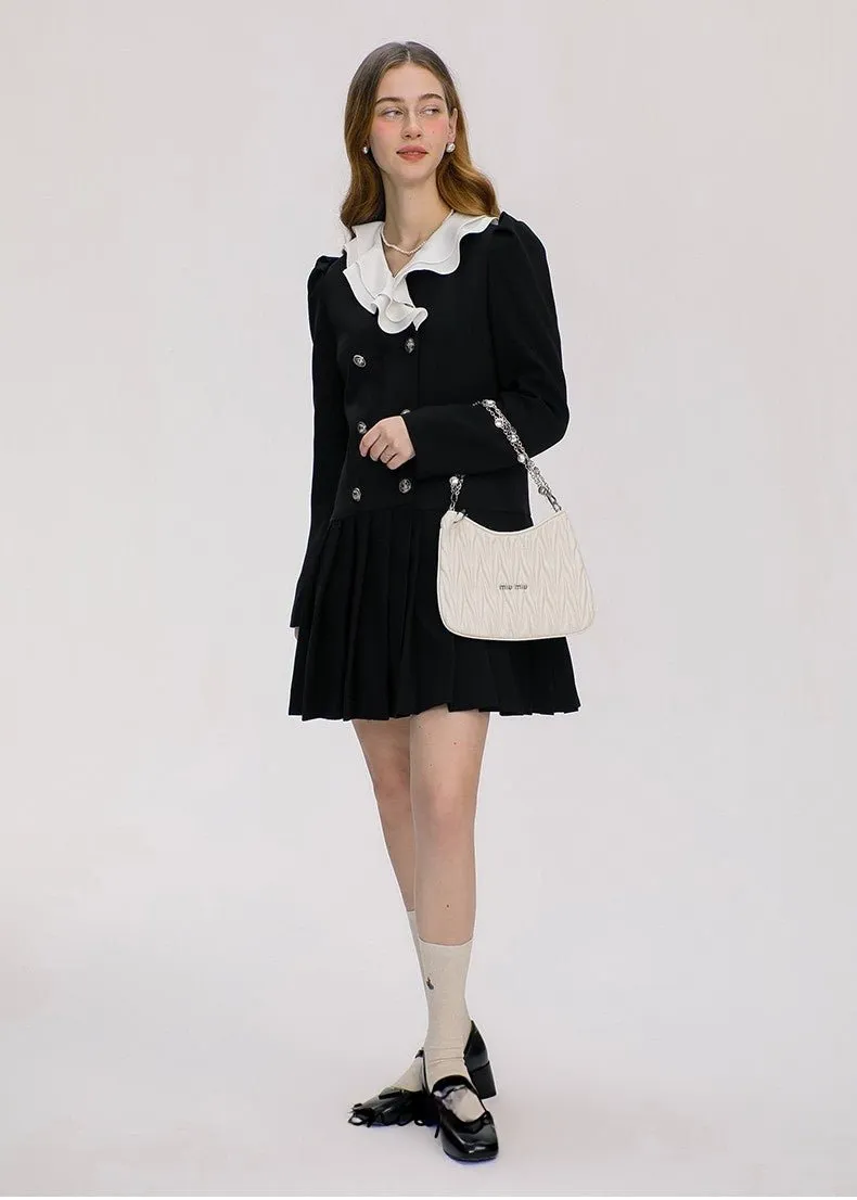 FRILL COLOR RETRO BUTTON DRESS