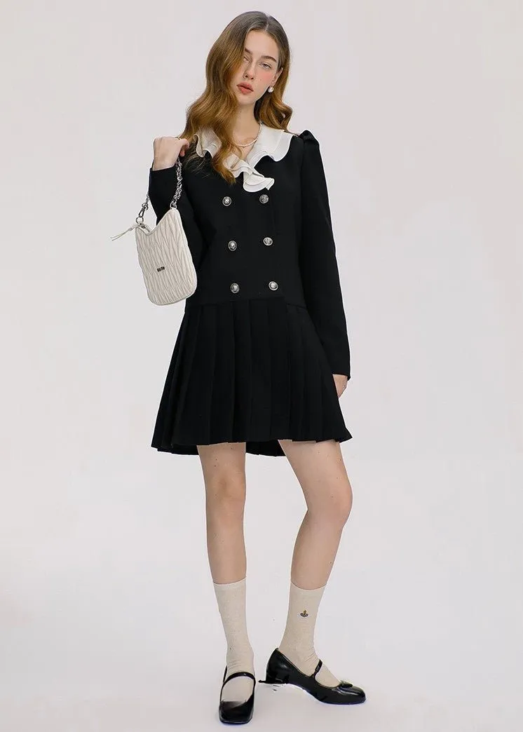 FRILL COLOR RETRO BUTTON DRESS