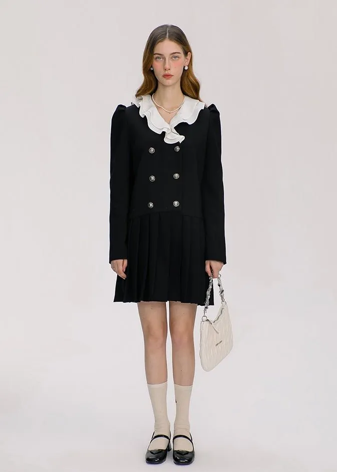 FRILL COLOR RETRO BUTTON DRESS