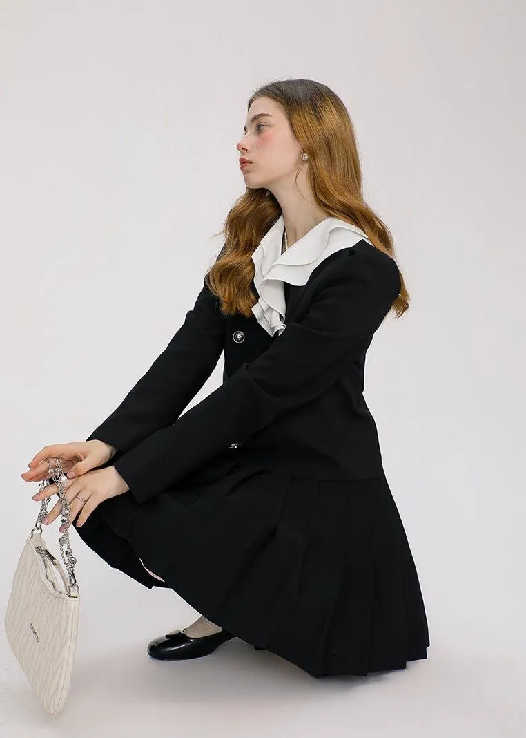 FRILL COLOR RETRO BUTTON DRESS