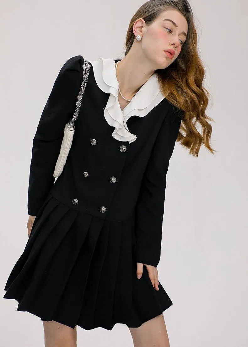 FRILL COLOR RETRO BUTTON DRESS