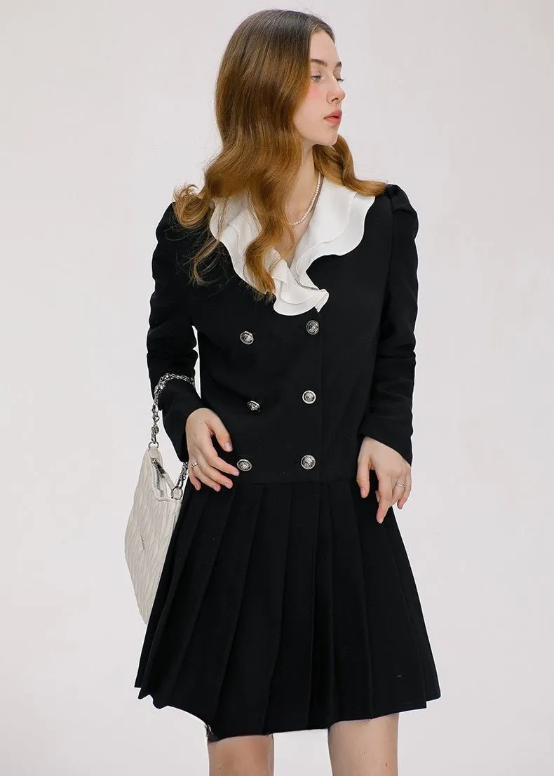 FRILL COLOR RETRO BUTTON DRESS