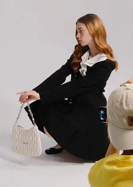 FRILL COLOR RETRO BUTTON DRESS