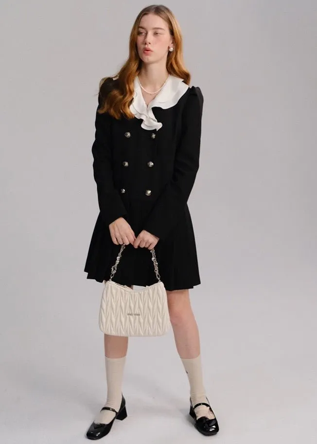 FRILL COLOR RETRO BUTTON DRESS