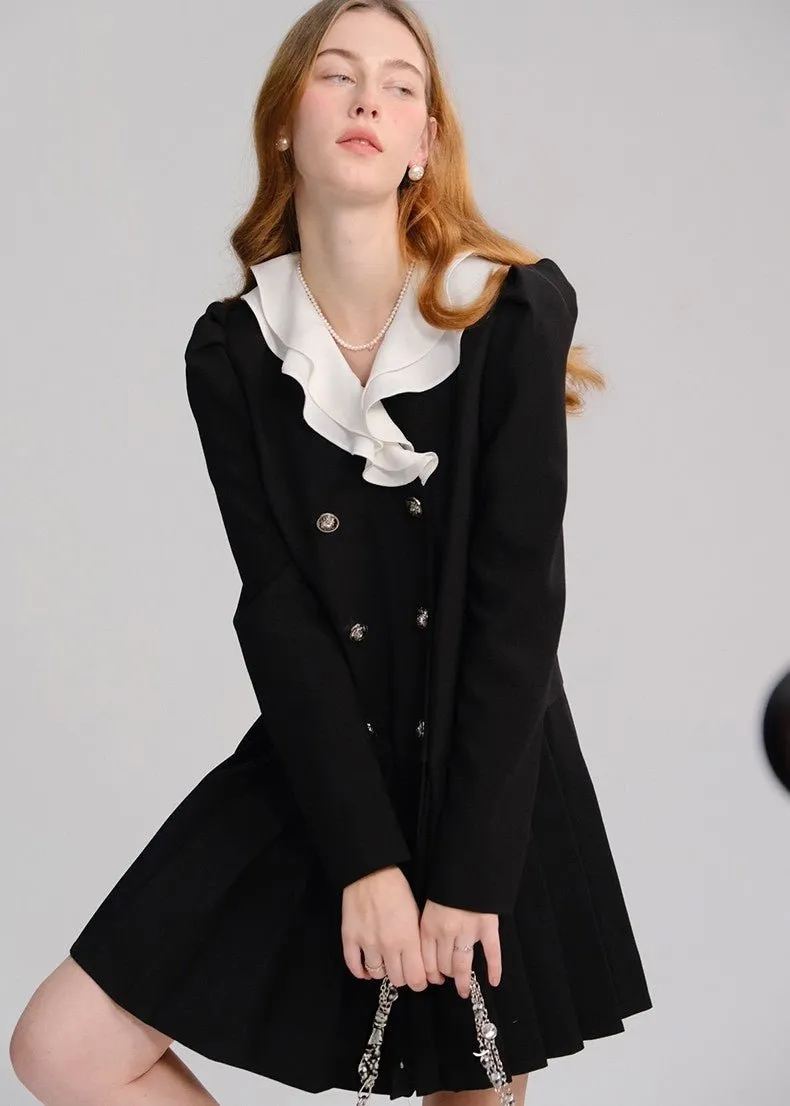 FRILL COLOR RETRO BUTTON DRESS