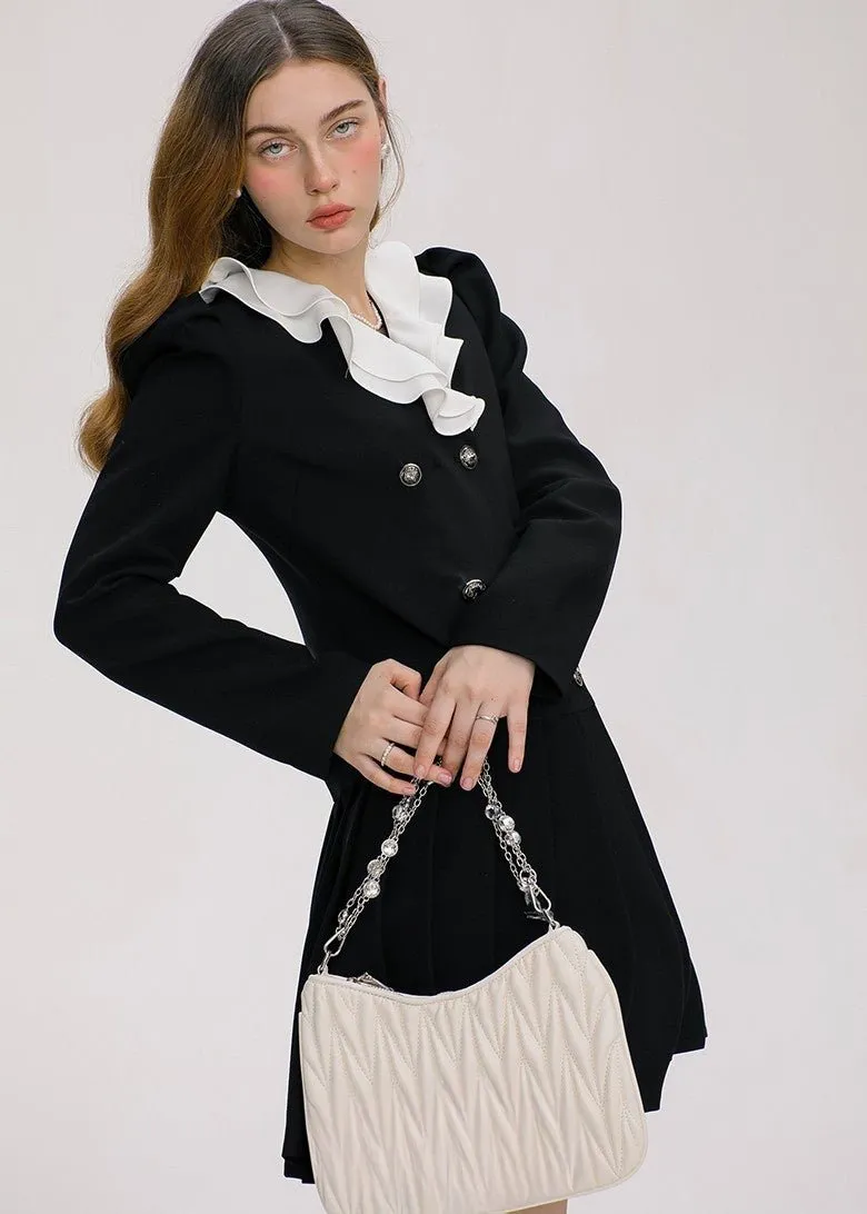 FRILL COLOR RETRO BUTTON DRESS