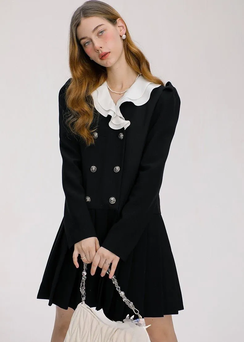 FRILL COLOR RETRO BUTTON DRESS