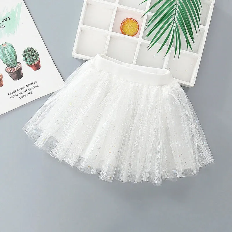 Girls 2024 Summer New Solid Color Lace Simple Vertical Stripe Printed Color White/Half Skirt