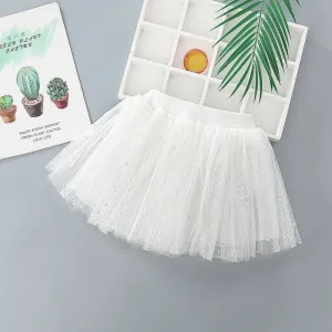 Girls 2024 Summer New Solid Color Lace Simple Vertical Stripe Printed Color White/Half Skirt