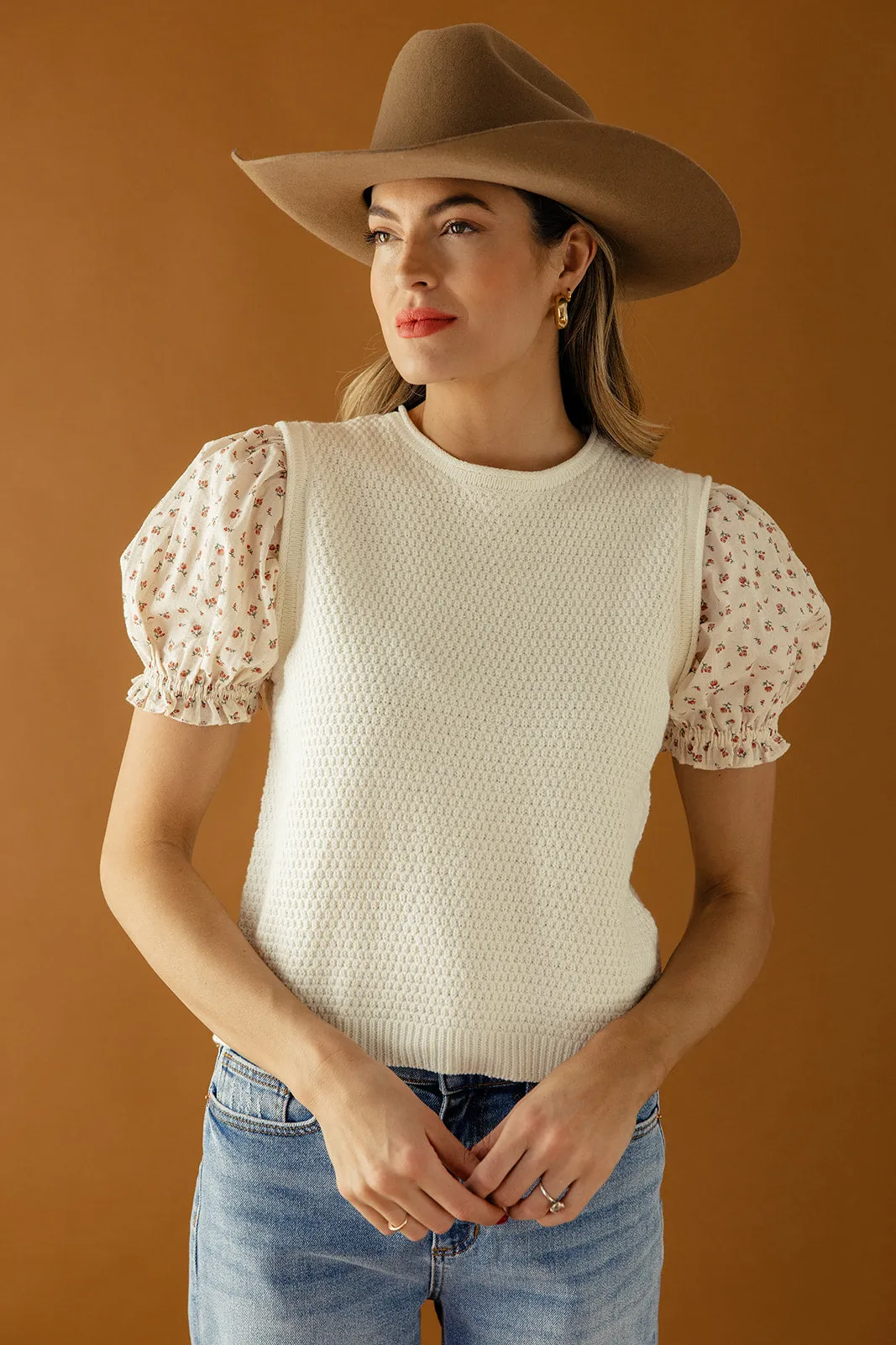 Gracie Floral Sleeve Sweater Blouse