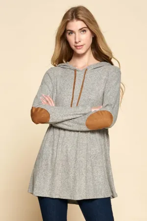Grey Ribbed Hoodie w/Elbow Patches