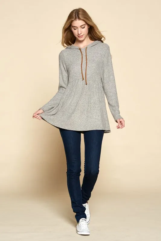 Grey Ribbed Hoodie w/Elbow Patches