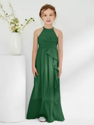 Halter Neckline Junior Bridesmaid Dresses with Sash Dark Green
