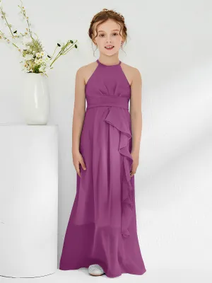 Halter Neckline Junior Bridesmaid Dresses with Sash Orchid