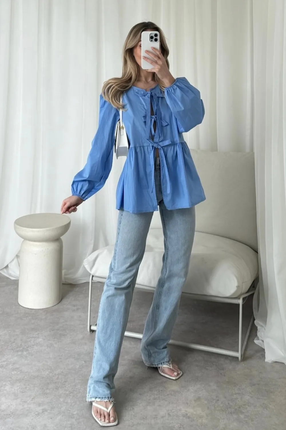 Hazel blue tie front blouse