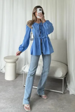 Hazel blue tie front blouse