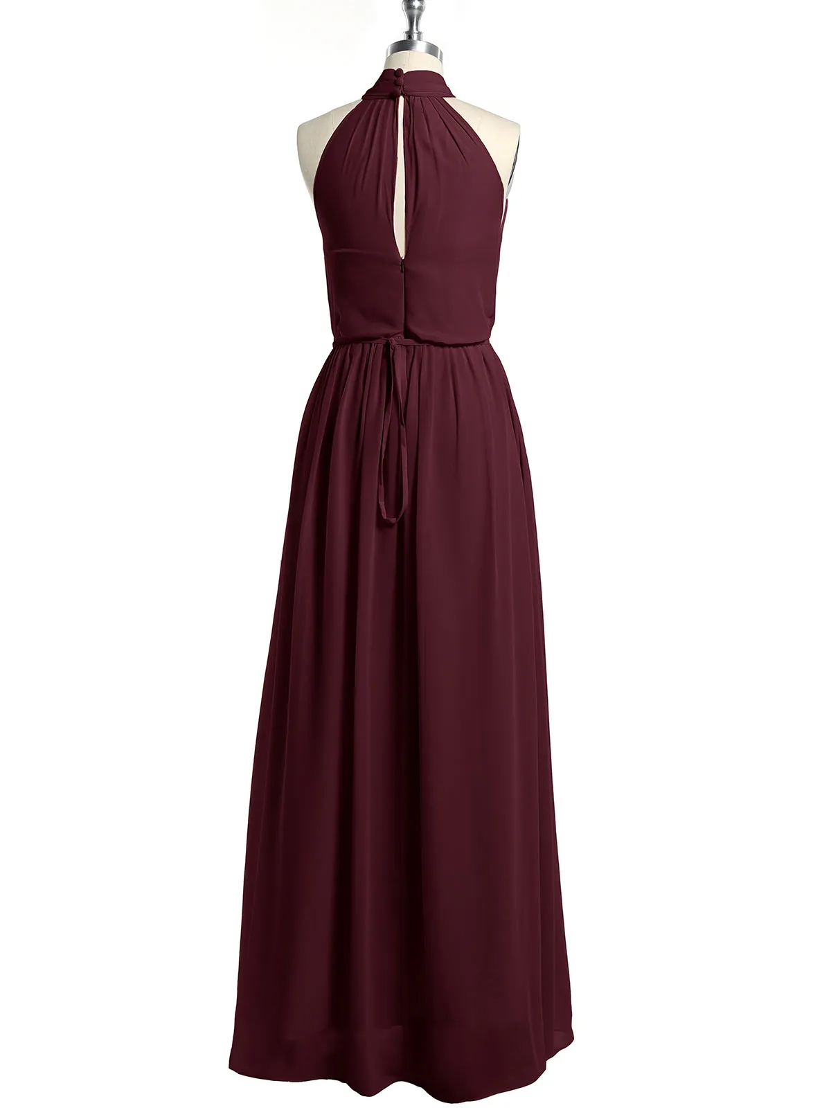 High Neck Chiffon Dresses with Slit and Sash Bow-Cabernet Plus Size