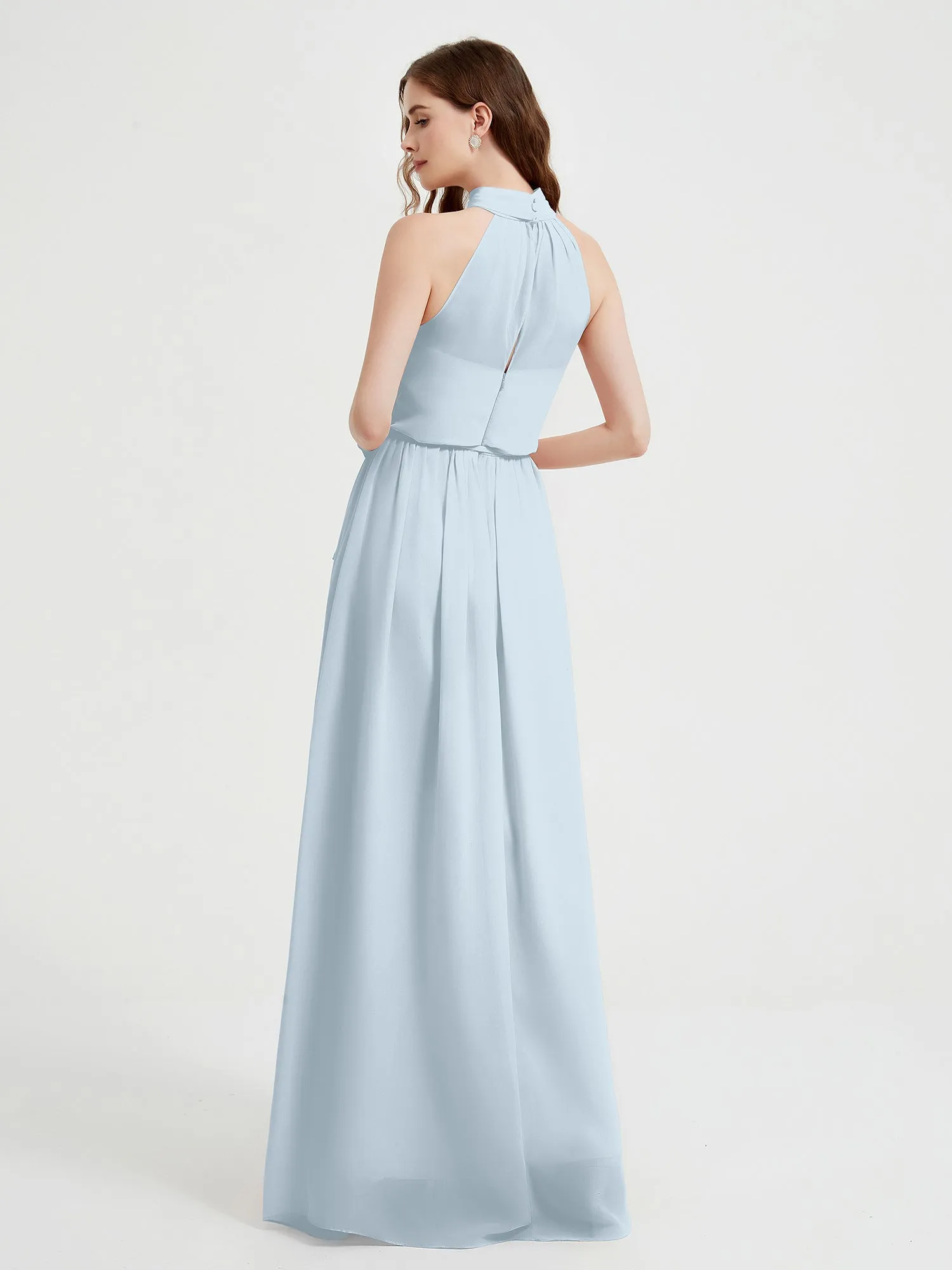 High Neck Chiffon Dresses with Slit and Sash Bow-Mist