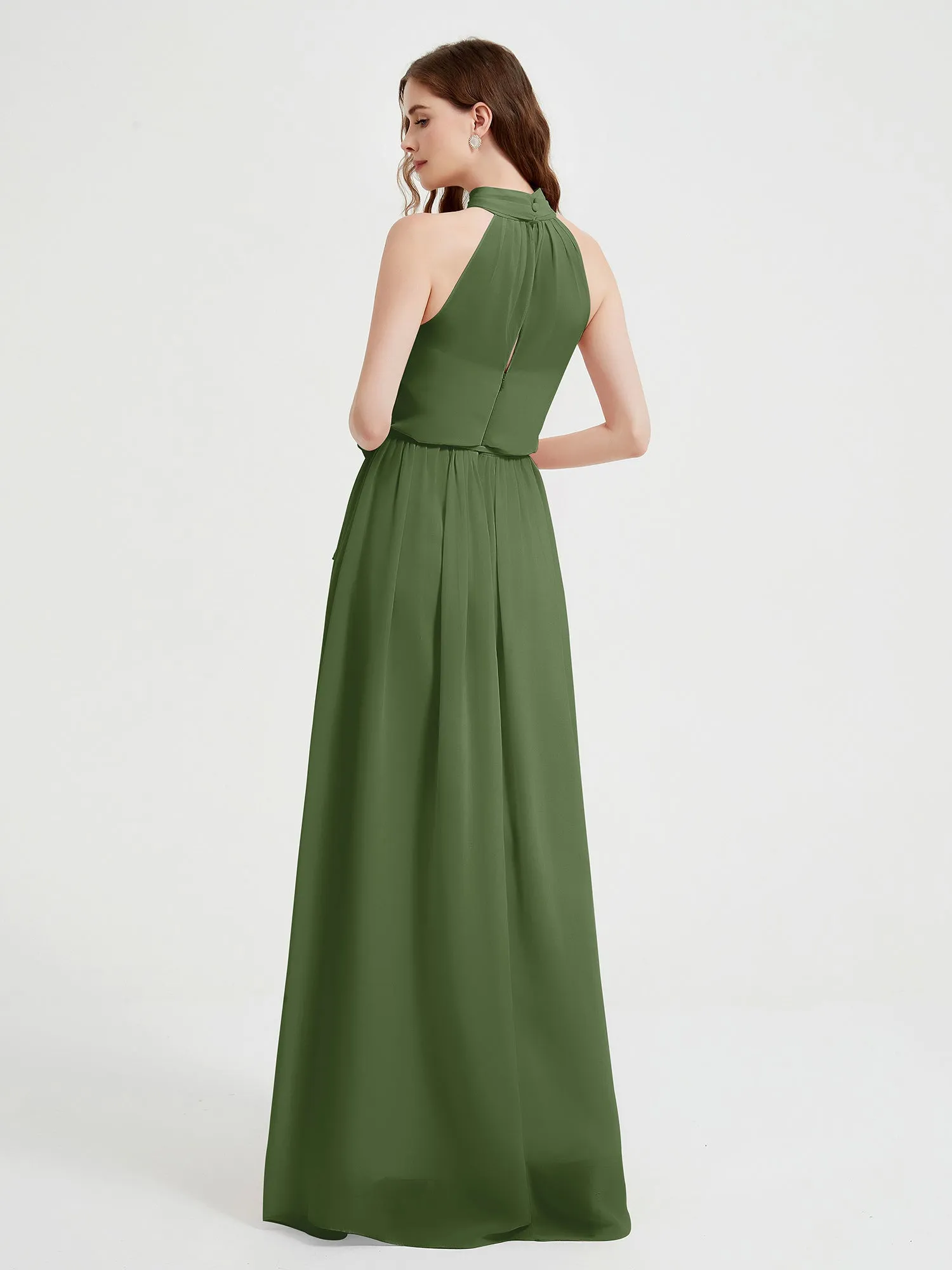 High Neck Chiffon Dresses with Slit and Sash Bow-Moss Plus Size
