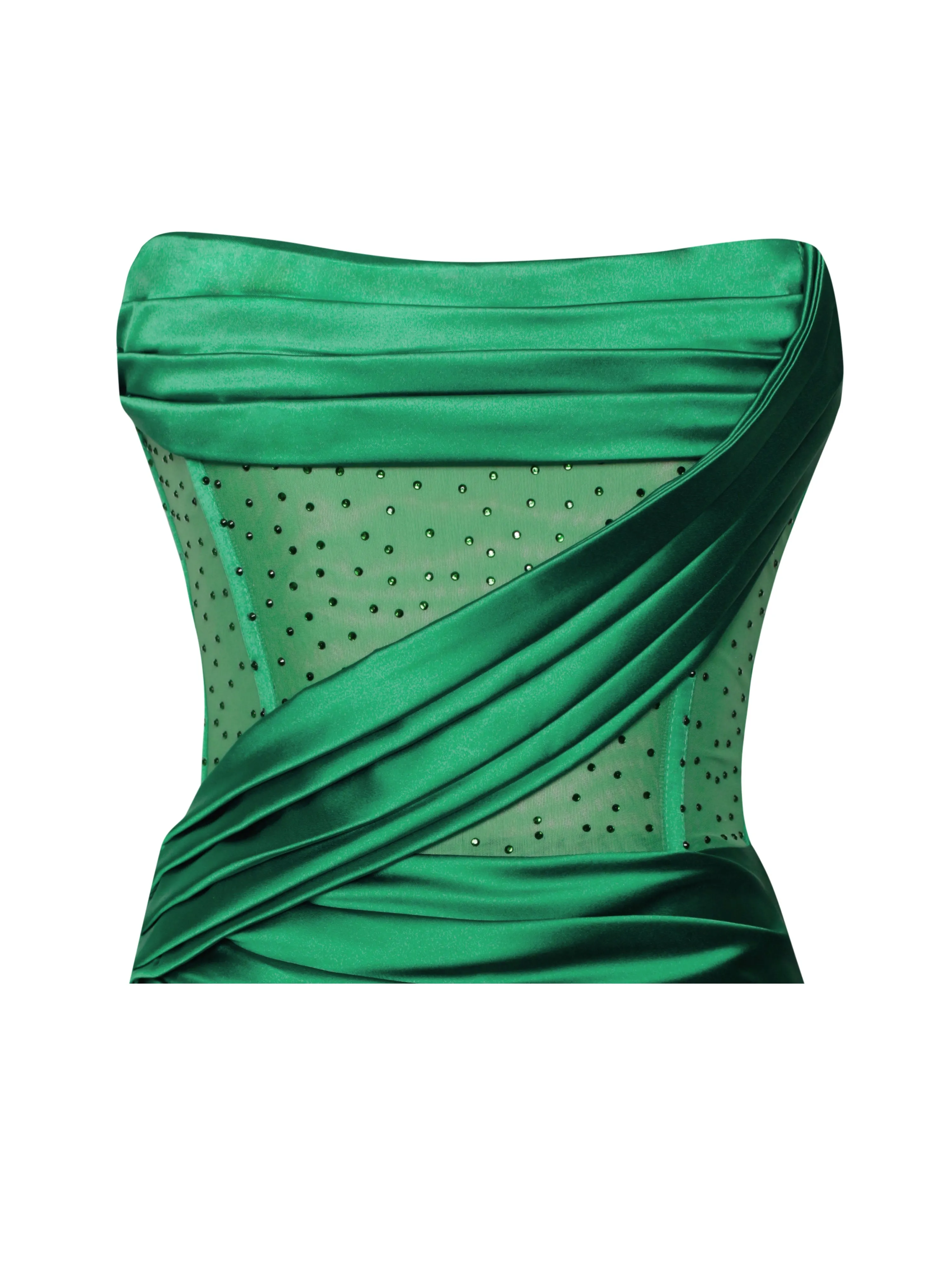 Holly Green Crystallized Corset Graceful High Slit Satin Gown