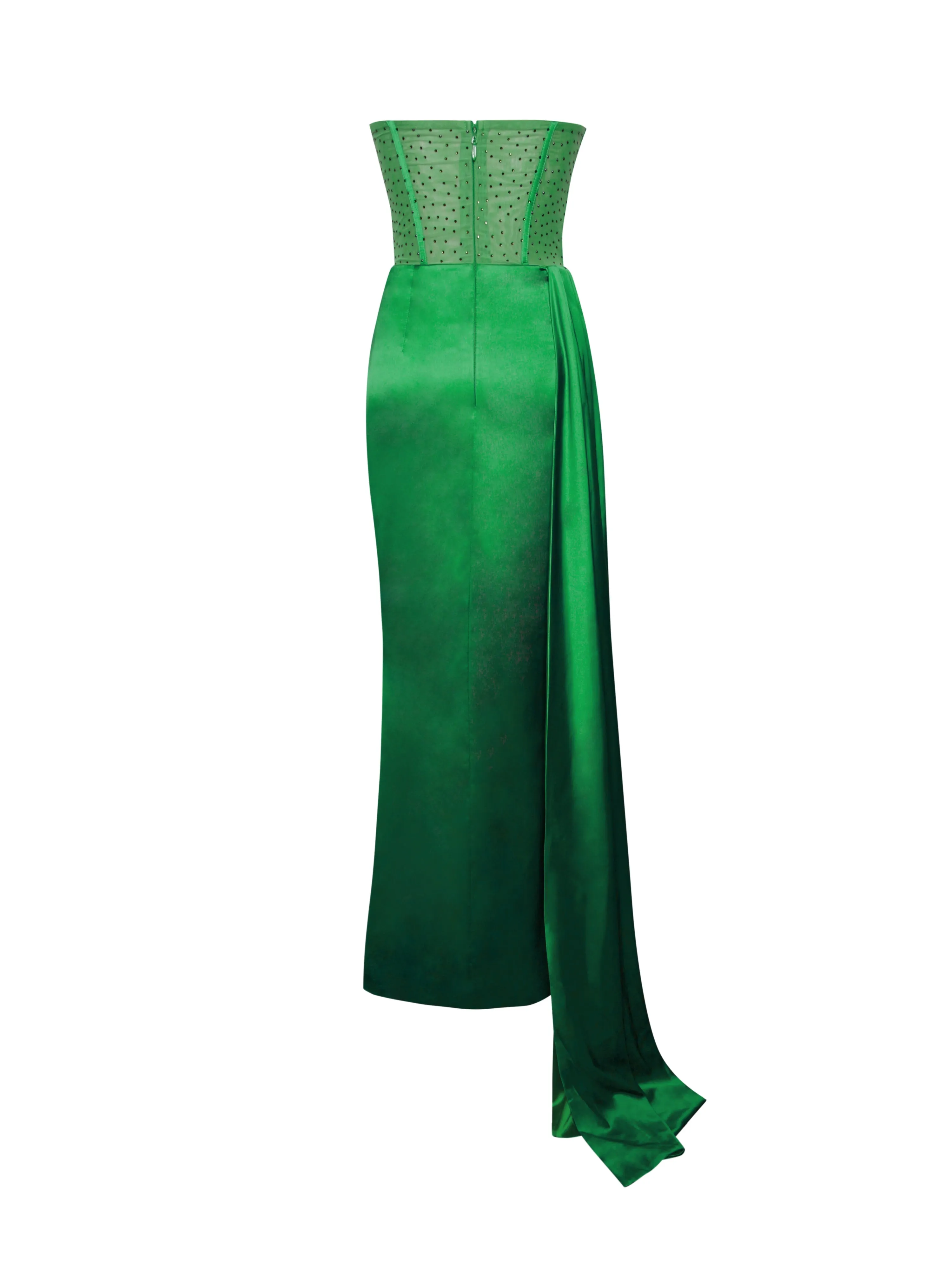 Holly Green Crystallized Corset Graceful High Slit Satin Gown