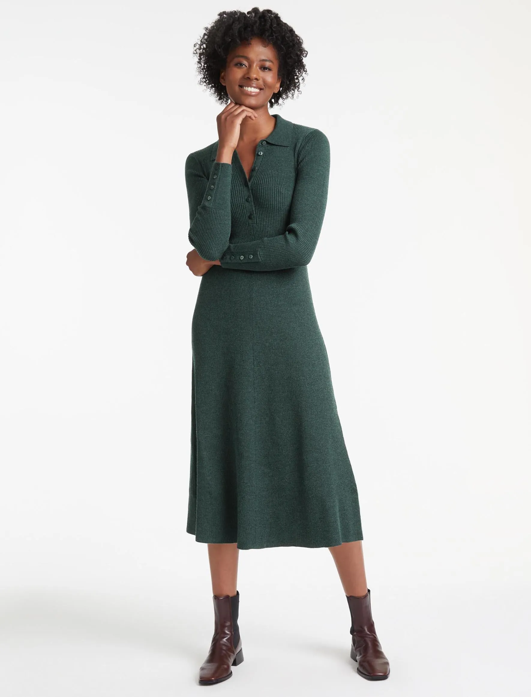 Josie Wool Knit Dress - Dark Green