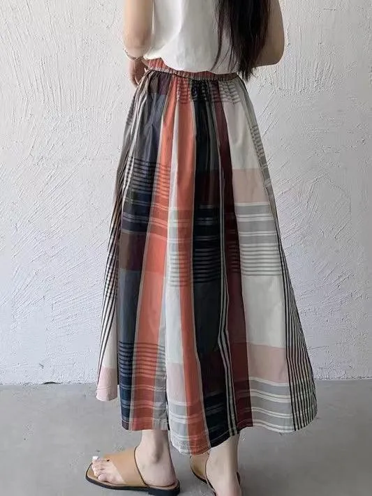 JOSKAA 2024 New Skirt Fashion Vintage Plaid Plaid A-line Skirt