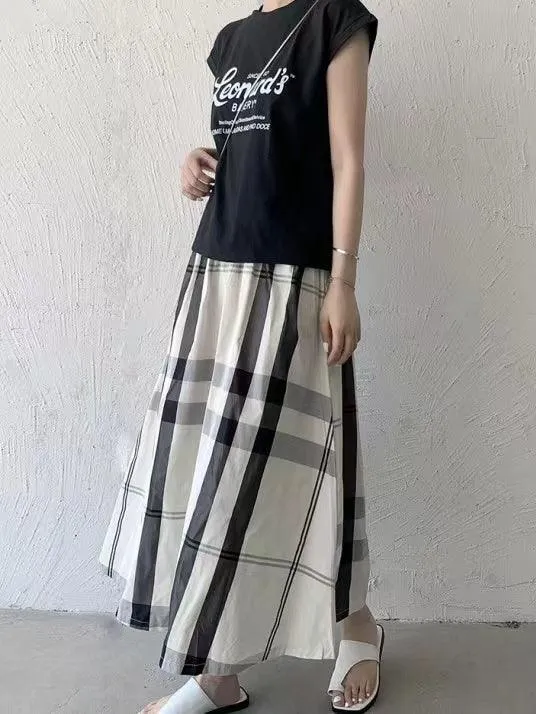 JOSKAA 2024 New Skirt Fashion Vintage Plaid Plaid A-line Skirt