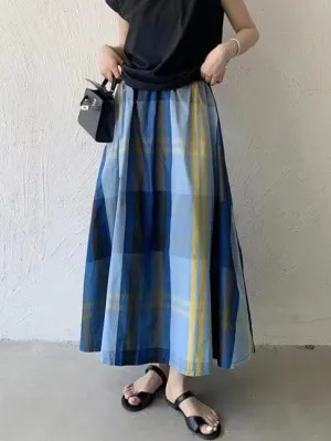 JOSKAA 2024 New Skirt Fashion Vintage Plaid Plaid A-line Skirt