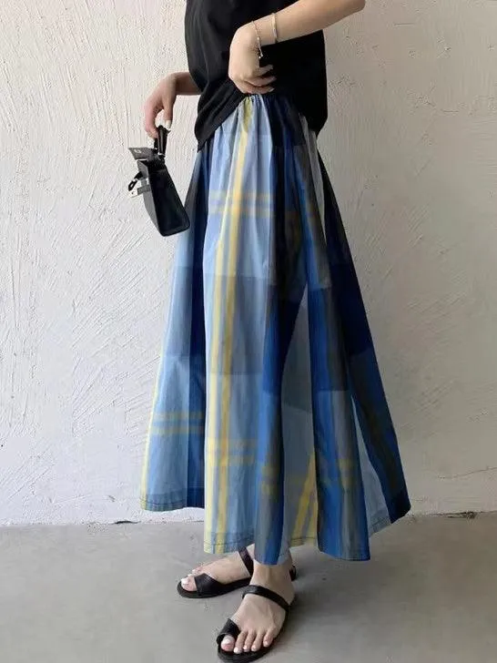 JOSKAA 2024 New Skirt Fashion Vintage Plaid Plaid A-line Skirt