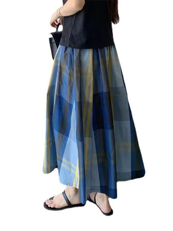 JOSKAA 2024 New Skirt Fashion Vintage Plaid Plaid A-line Skirt