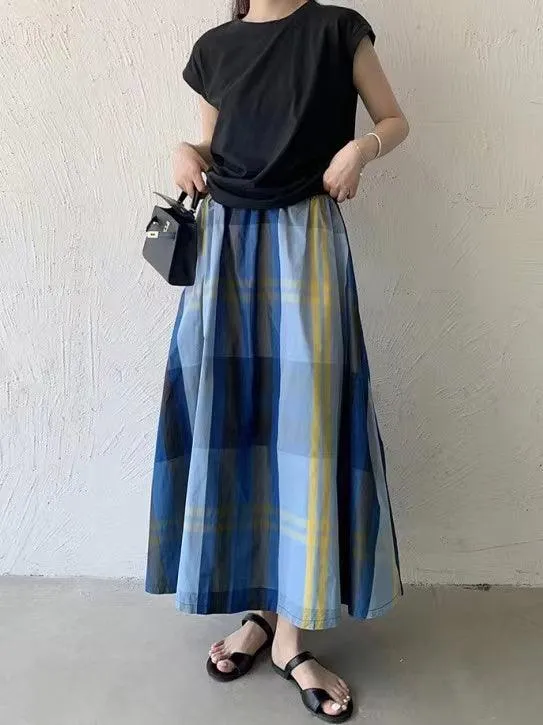 JOSKAA 2024 New Skirt Fashion Vintage Plaid Plaid A-line Skirt