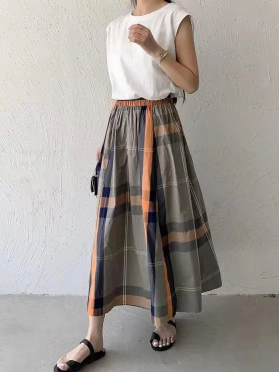JOSKAA 2024 New Skirt Fashion Vintage Plaid Plaid A-line Skirt