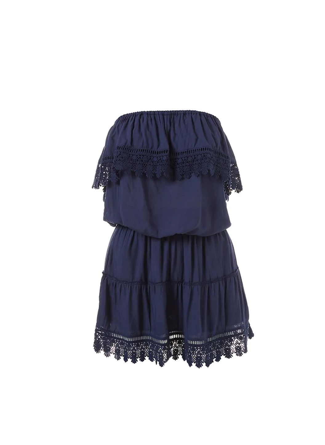 Joy Navy Bandeau Embroidered Frill Short Dress