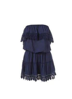 Joy Navy Bandeau Embroidered Frill Short Dress