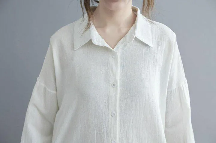 Lapel Cotton And Linen Long Maxi Dress