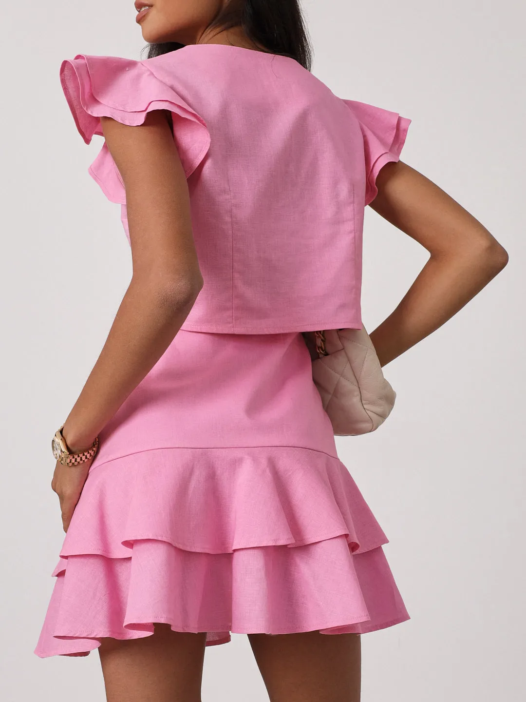 Liza Frill Hem Linen Skirt | Sunset Pink