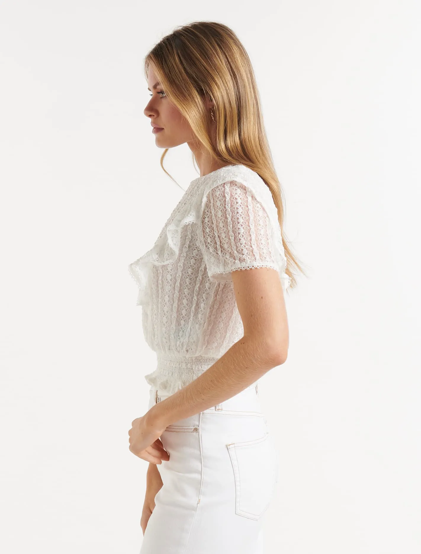 Lucinda Lace Trim Frill Top
