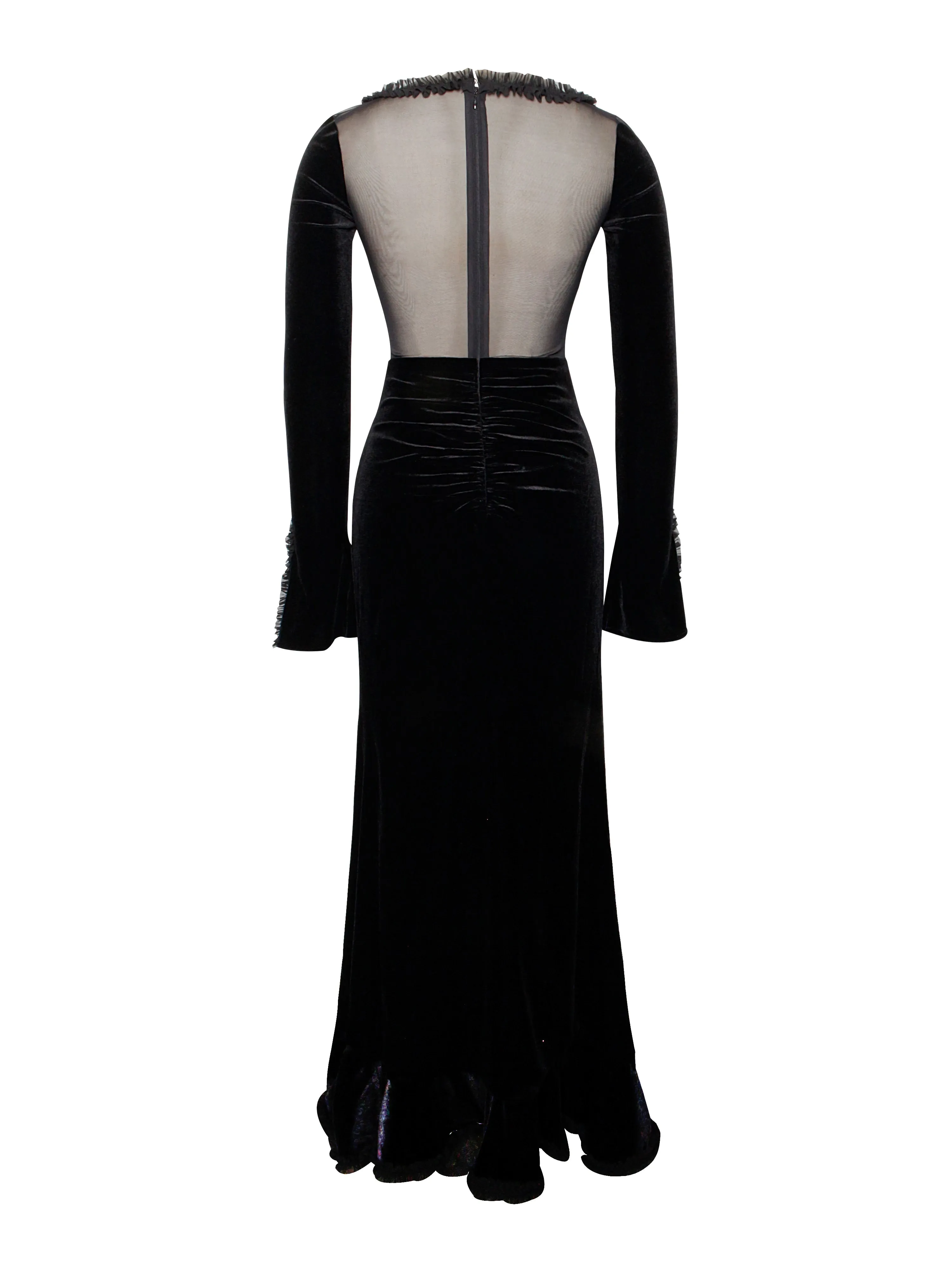 Maeve Black Velvet and Graceful Mesh Long Sleeve Maxi Dress